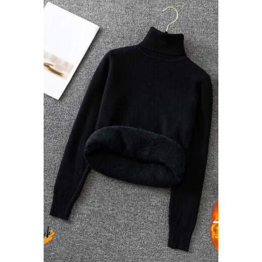BZOK turtleneck sweater for women, plus velvet and thickened bottoming sweater, all-in-one velvet slimming inner layer, autumn and winter new style pullover inner layer, black S, recommended 80-90