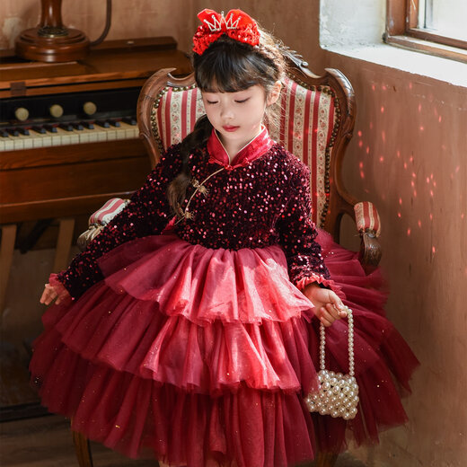 Nisha Beier Girls Red New Year Dress Children's Baby New Year Children's Clothes Skirt New Year's Eve Princess Dress Red 110