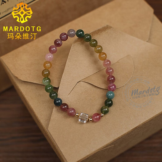 MARDOTG Brazilian Rainbow Tourmaline Bracelet Crystal Bracelet Gift for Girlfriend 13-14cm Hand Circumference