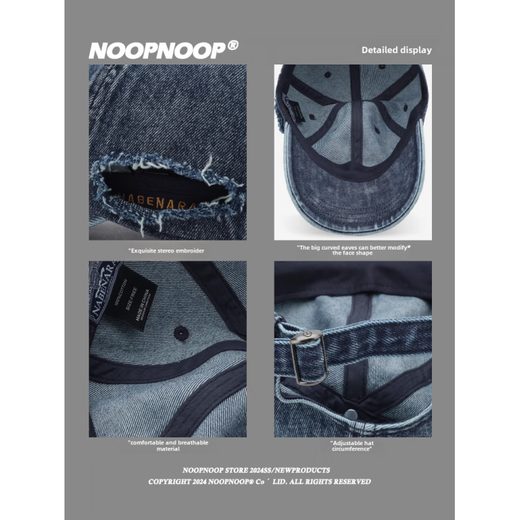 American retro washed ripped denim baseball cap with large waist for men, Korean internet celebrity fashion pointed hat for women, black_- ripped denim baseball cap, adjustable (54-62CM)