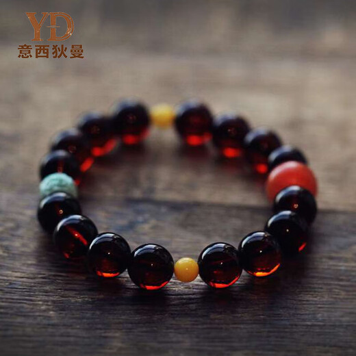 Italy Xidiman Collection Blood Amber Bracelet for Women with Original Mineral Turquoise Pattern Beads Southern Red Spacer Beads Single Circle 10mm