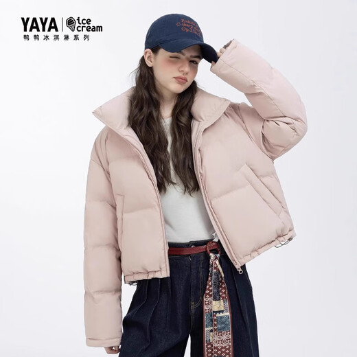 YAYA Ju Jingyi's same style 2025 winter new all-match short women's solid color stand collar down jacket YZ black M