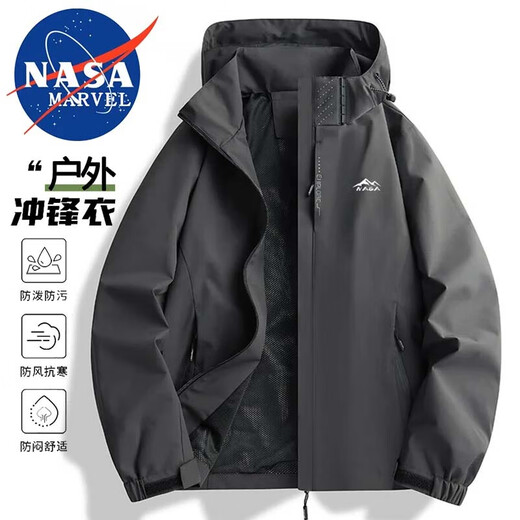 NASA MARVEL jacket men's spring and autumn trendy brand jacket long-sleeved hooded trendy loose sports couple model black XL