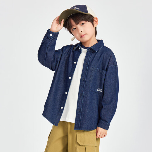 Duojia boys' denim shirts 2026 spring and autumn children's versatile casual long-sleeved tops for older children's seasonal thin coats