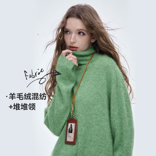 Fairy's pocket 94% sheep wool white turtleneck sweater for women 2025 lazy style slimming soft waxy skin-friendly temperament green M