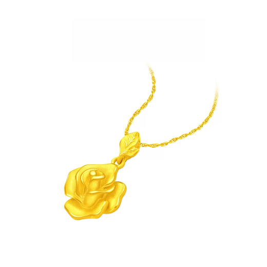 Vietnamese Sand Gold Rose Pendant Women's Pure Gold Pendant New Pure Gold Necklace Genuine Birthday Gift for Girlfriend Three-piece Set Chain + Pendant + Ring + Earrings