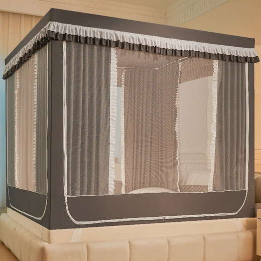 Fantasy new baby anti-fall mosquito net strong blackout princess bedroom home bed curtain integrated thickened bracket cover type elegant purple full bottom removable bed sheet + splicing-free thickened bracket + five-sided shading 1.2m bed width 120cm long 200cm high 17