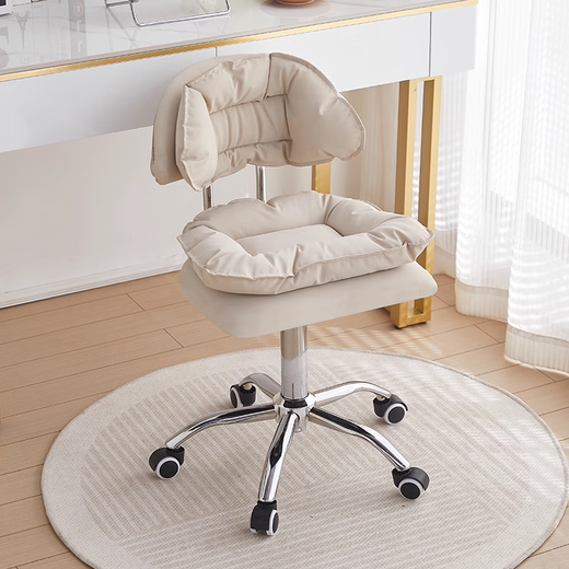 Fantasy Cream Style Makeup Chair Home Chair Backrest Dressing Table Stool Bedroom Lift Swivel Chair A Stool Pulley Cloud Model - Cream White All-round Extra Thick Carbon Steel