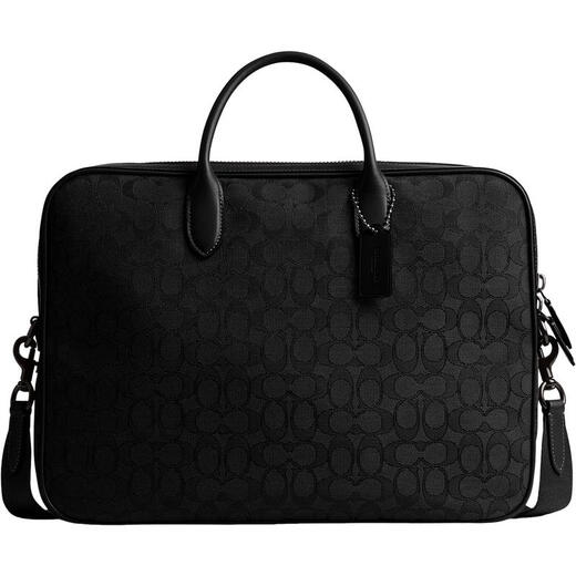 COACH Men's Business Briefcase Multi-compartment Design Built-in Laptop Bag Removable Shoulder Strap Black MEDIUM