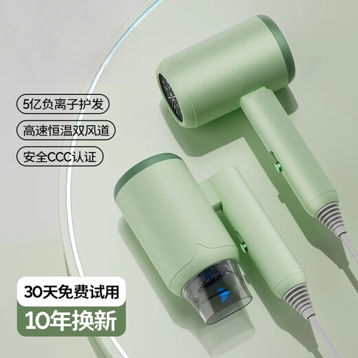Xiaomi (Ml) same hair dryer household high wind negative ion hair care quick drying high power hair dryer folding dormitory student low power quick drying hair dryer Chanson Green 800W 4D blue light hair care energy saving light sound