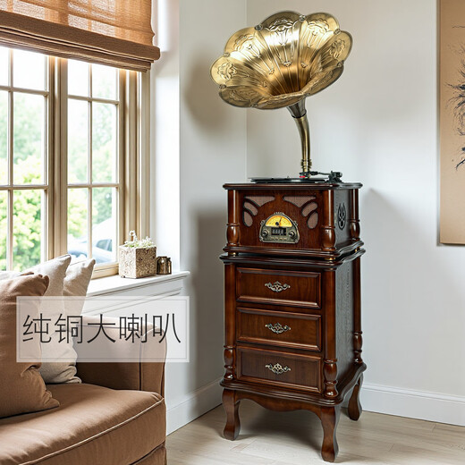 Jinmo gramophone retro living room European-style vinyl record player large speaker old-fashioned record player gramophone CS16 CS16 black beard color - with 53cm copper speaker subwoofer lower cabinet