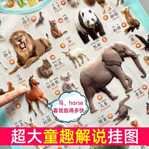 Qiyoubao three-dimensional wall chart with animal sounds and sound, early education pronunciation wall sticker card, baby and toddler voice toy new model, six numbers on the front + formula on the back