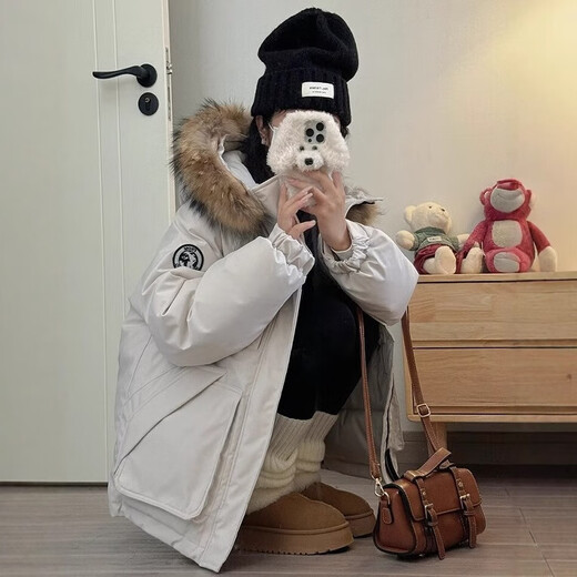 Down cotton-padded jacket for women in winter 2025 new style parka for women small, removable fur collar cotton-padded jacket, versatile jacket, navy blue, thickened, cold-resistant, non-running cotton, M recommended 100-120Jin Jin equals 0.5 kg