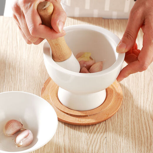 Mortar ceramic high-strength porcelain tamper jar mortar large grinding bowl mashing and grinding household grinder 17 cm bowl + rod set