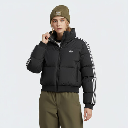 Adidas Clover Series Women's CROPPED PUFF Short Cotton Jacket JX2970 Black L