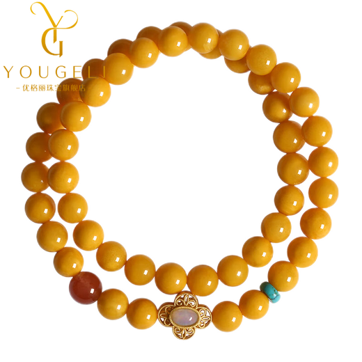 Yogurt Natural Beeswax Amber Double Circle Bracelet Women's Retro Temperament Amulet Bracelet Beads 10mm