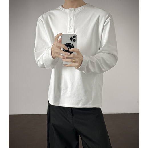 NYING Henry collar German velvet bottoming shirt for men in autumn and winter new fashion brand thickened inner large size loose warm long-sleeved T-shirt dark gray XL (120-140Jin Jin equals 0.5 kg)