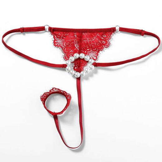 Men's Sexy Thong Transparent Lace Hoop Pearl JJ Set T-Pants Stretch Low Waist Hollow Sexy Panties T401 Black One Size Fits All The Waist Can Be Adjusted Can Be Weared