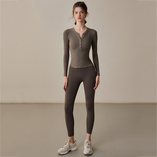 LULULOMDDW Pilates training clothes for women 2025 new fitness slimming yoga long-sleeved running quick-drying sports tops T-shirt women tea brown L (recommended 110-120 Jin Jin equals 0.5 kg)