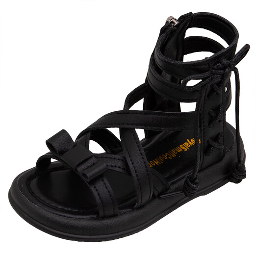 Girls Sandals 2024 Summer New Children's Shoes Little Girls Princess Shoes Soft Sole Casual Roman Shoes Fashionable Beige 35_Inner Length 21.8cm