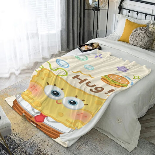 Spongebob cute cartoon pattern flannel blanket dormitory office dual-use nap blanket gt-6 70cm*100cm single layer small size-leg blanket