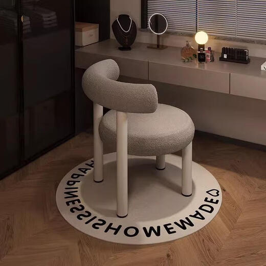 Jingpei Logistics Internet celebrity makeup stool bedroom sherpa dressing stool chair dressing table cloakroom makeup chair high resilience sponge white black legs-skin-friendly sherpa