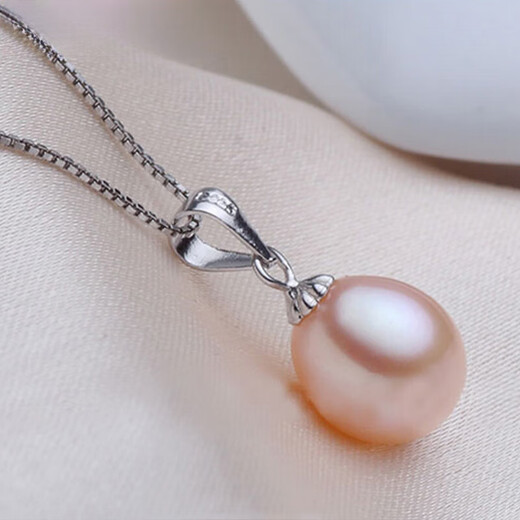 Century-old Fenxiang natural freshwater pearl rice-shaped drop-shaped pearl necklace S925 silver chain pendant free 9-10MM white (including silver chain)