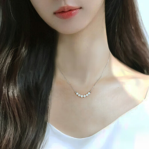 KHSK natural pearl smile necklace 999 silver niche simple freshwater pearl necklace clavicle chain gift gift natural pearl diameter 5-6mm total length 40+5cm