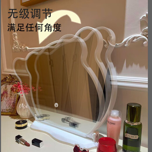 New LED makeup mirror large dressing table Bear Adjustable Desktop Rotating Fill-in Light Beauty Bedroom Dormitory Dressing Mirror Panda with Lights White