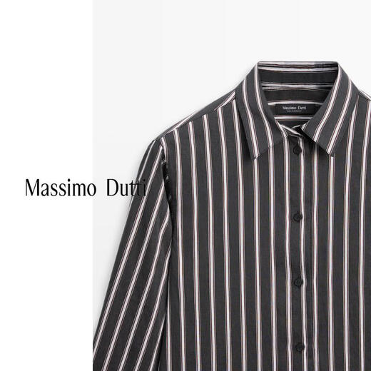 Massimo Dutti Autumn and Winter New Products 2025 Women's Clothing Modern Urban Commuting Style Loose Striped Long-Sleeved Shirt 05184984 Black S (170/88A)