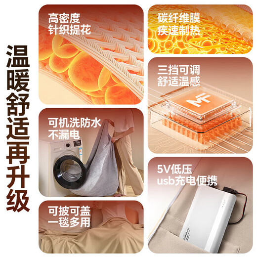 Plaza German electric heating blanket shawl heating blanket heating cloak detachable and washable usb power bank lunch break artifact home fashion office leg cover trendy care appliance Snowflake Apricot 10000mAh power bank 3-speed temperature control / machine washable