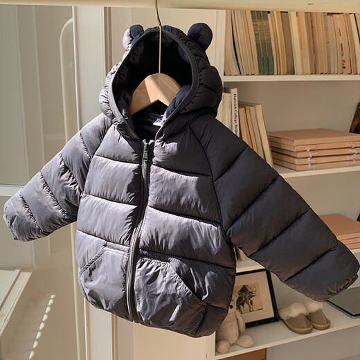 Xiaohongshu hot style boys and girls jackets children's jackets 2025 winter children's clothing boys and girls letter cotton coat baby trendy black cm 90