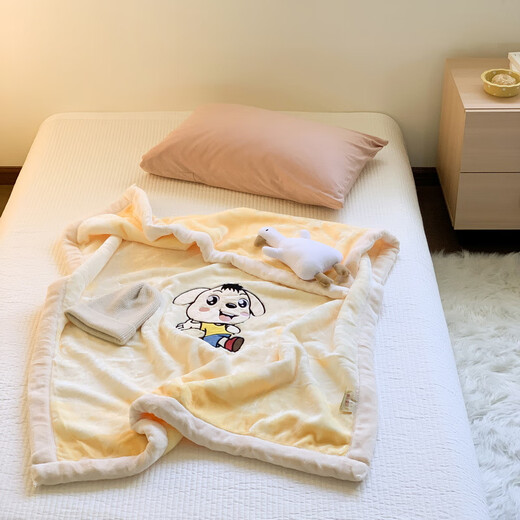 Guhe Children's Blanket Kindergarten Nap Winter Thickened Baby Double-layer Baby Cover Blanket Small Coral Velvet Cloud Blanket Premium Doll Bear-Coffee Color Appliqué 110cm*140cm Double-layer Thickened Cloud 2.8Jin Jin equals 0.5kg