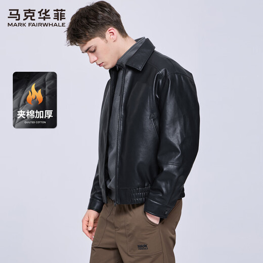 Mark Huafei American retro lapel leather jacket men's 2025 autumn and winter new loose motorcycle quilted pu leather jacket 1004 black 001 L 175