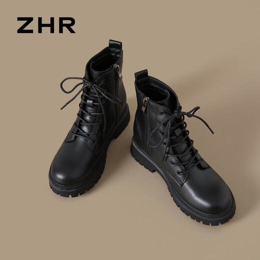 ZHR Martin boots for women, autumn and winter retro British boots for women, fashionable and versatile plus velvet short boots for women, ES08A black 37