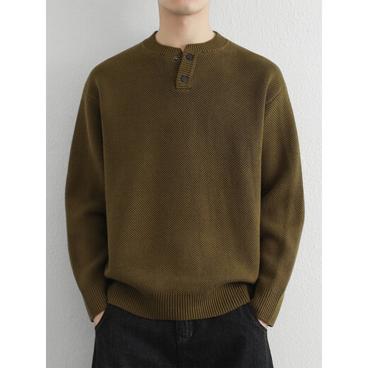 Zhimei high-end cotton Henry collar sweater men's loose long-sleeved pullover sweater with autumn and winter thickened bottoming shirt trendy black M _110Jin Jin is equal to within 0.5 kg