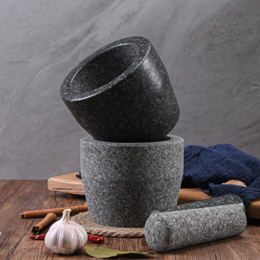 Fat Donglai natural stone mortar garlic pounder stone household garlic mortar masher grinding jar beating bowl pounding medicine jar mixing mortar sesame white medium 12 cm cylinder type stone mortar with lid