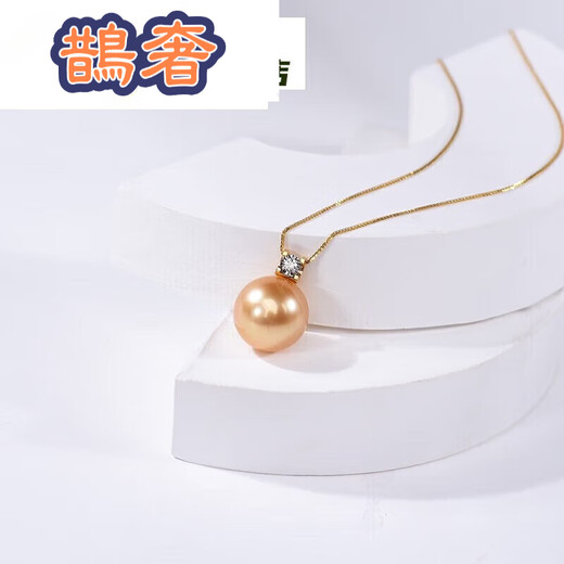 Queshe 13-14mm seawater pearl large particle pendant gold round cubic chromium oxide gold 13-14mm -14mm