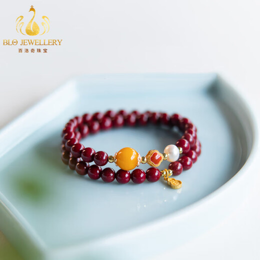 Bailuoqi Xiangxi original ore cinnabar bracelet double circle multi-turn southern red beeswax pearl multi-treasure bracelet for women 6mm beads