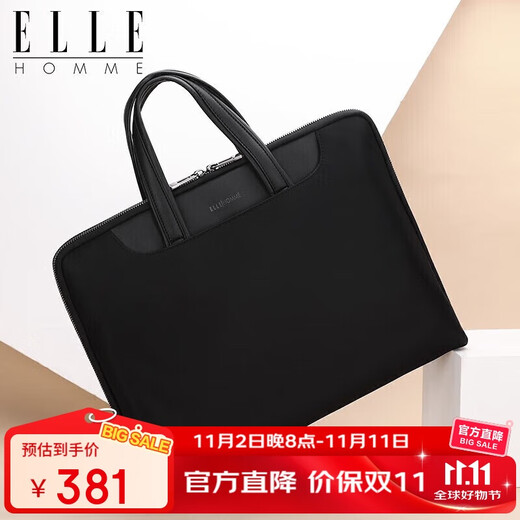 ELLE HOMME Business Men's Briefcase Nylon Composite Canvas Handbag Casual Computer Bag Men's Bag 03510 Black