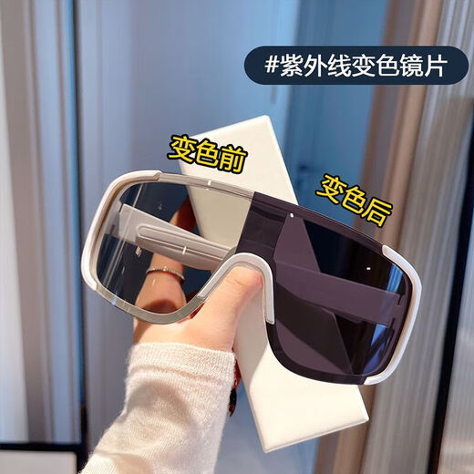 Color-changing transparent cycling glasses, day and night, sports windproof night riding goggles, mountaineering outdoor sunglasses, polarized photochromic, black-frame color-changing lenses, package, exquisite zipper special mirror box + lens cloth