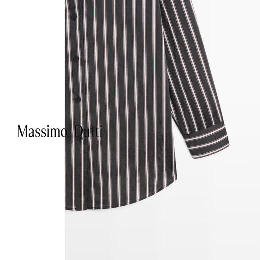 Massimo Dutti Autumn and Winter New Products 2025 Women's Clothing Modern Urban Commuting Style Loose Striped Long-Sleeved Shirt 05184984 Black S (170/88A)