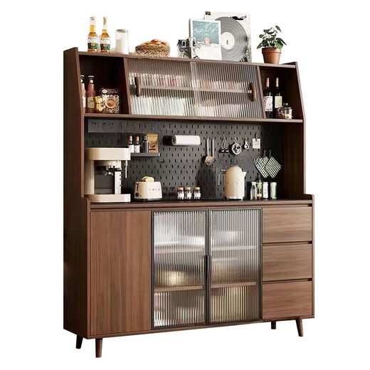 Idason solid wood sideboard integrated wall-mounted Nordic modern living room wine cabinet tea cabinet multi-functional kitchen storage cabinet 100cm double door three drawers + Changhong glass