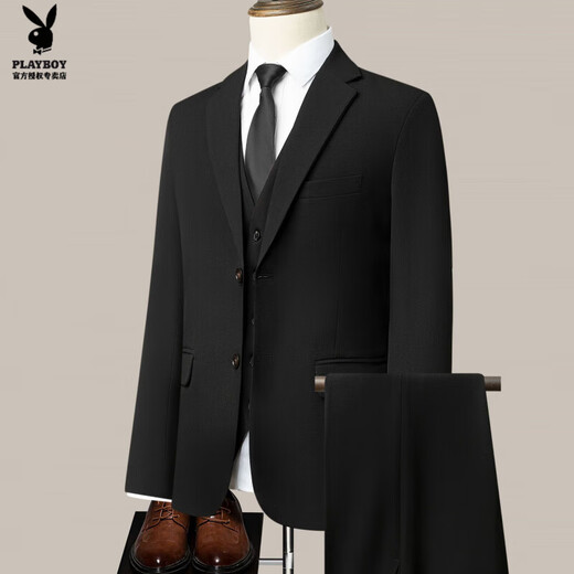 Playboy (PLAYBOY) suit men's high-end business casual professional formal suit men's full set wedding banquet groomsman suit non-ironing black suit, shirt, trousers, tie M 170 118-134Jin Jin equals 0.5 kg
