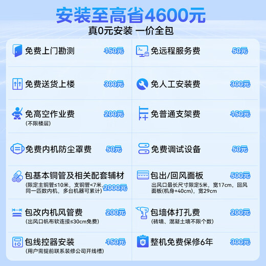 Haier 15% off when placing an order. Central air conditioner produced by Zhijia, one to four, one to three, full DC frequency conversion, first-level energy efficiency, intelligent IoT self-cleaning leader Yuanqi 6 HP, one to four, three rooms and one living room, 120 double fans