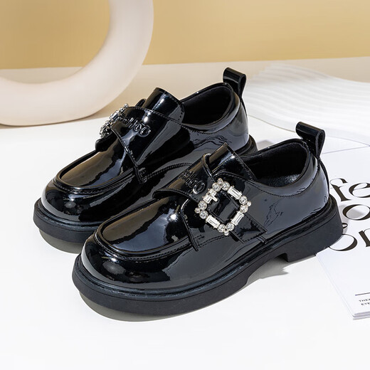 YEEHOO girls student shoes autumn campus performance vintage Velcro button British style fashion versatile small leather shoes black 32 inner length 20.5cm suitable for feet 19.5-20.0cm