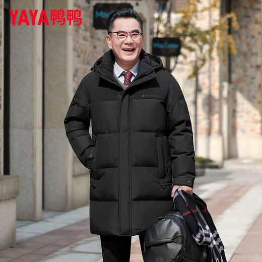 鸭鸭（YAYA）中老年爸爸装羽绒服中长款保暖可脱卸帽高充绒御寒男士90鸭绒外套