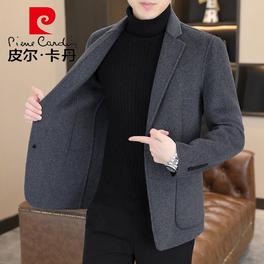 Pierre Cardin Wool Suit Men's Double-sided Woolen Unisex Spring Autumn and Winter Casual Jacket Versatile Woolen Small Suit Knitted Khaki L 110-130Jin Jin is equal to 0.5 kg