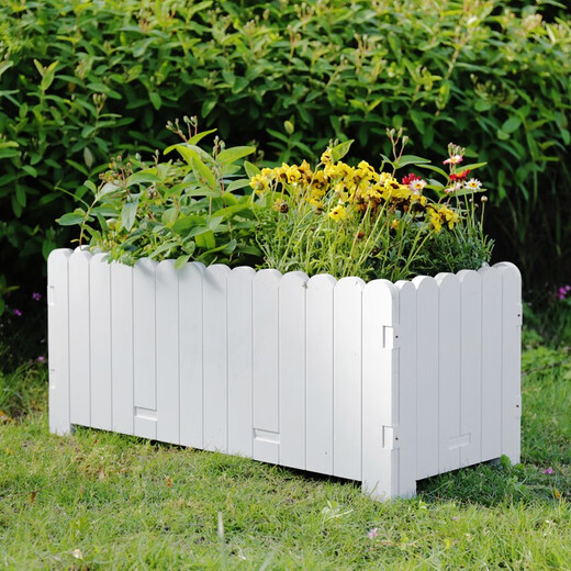 Flower box outdoor courtyard balcony vegetable planting plastic anti-corrosion flower trough extra large rectangular fence custom planting box white length, width and height 100*40*40cm