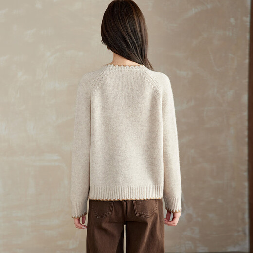 Shexi (Srcr) 100% wool sweater 430g thick loose sweater women's bottoming autumn and winter lazy contrast color knitted top